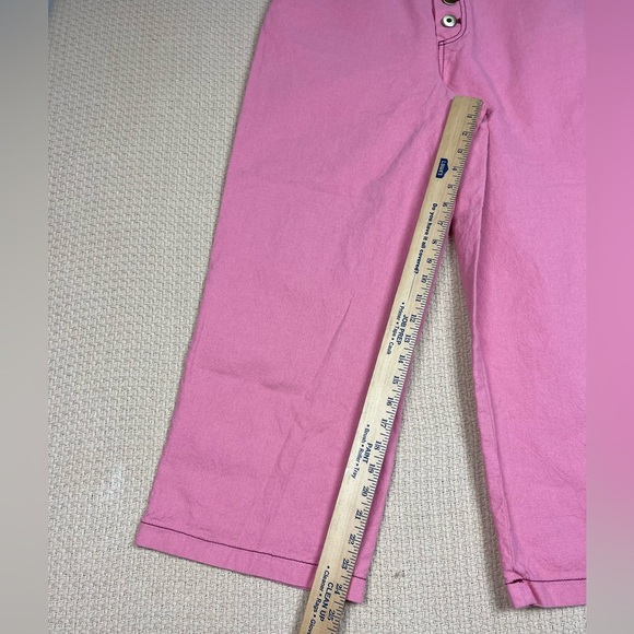Kate Spade Pink Wool Cotton Heather Basket Weave Pants Wide Leg Cropped Button - Picture 4 of 12